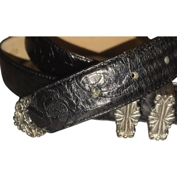 Barse LaFayette Black Leather Belt with Silver‎ Buckle Size Large main image 10